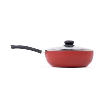 Imagem de Panela Frigideira Tampa de Vidro WOK 24cm Antiaderente Alumínio - Vermelho