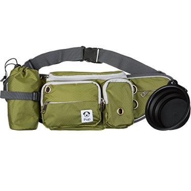 Imagem de Bolsa de petisco para cães com suporte para cocô, pochete resistente à água com tigela dobrável e suporte de garrafa – bolsa de cintura verde-oliva para treinamento, caminhada, caminhada – serve para