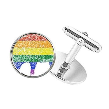 Imagem de DIYthinker Abotoaduras Arco-íris Gay LGBT com botão redondo
