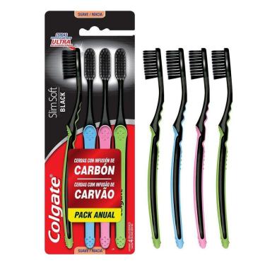 Imagem de Escova Dental Colgate Slim Soft Black 4 unidades