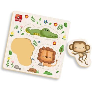 Imagem de Ache Encaixe Bichos Madeira Safari Brincadeira De Criança