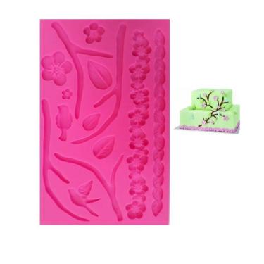 Imagem de Molde De Silicone Galhos, Folhas, Flores, Pássaros