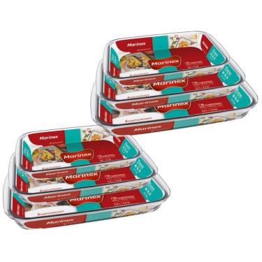 Imagem de 6 Assadeiras Travessas de Vidro Retangular 3 Tamanhos Nadir