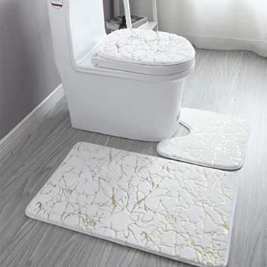 Imagem de Tapetes de banheiro para casa, sala de estar, conjunto de banheiro, tapetes antiderrapantes com impressão dourada, tapete de quarto, tapete de banho, tapetes de banho, 3p1001branco