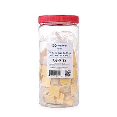 Imagem de Cable Matters Pacote com 100 suportes autoadesivos para cabos e abraçadeiras de nylon de 15 cm em branco