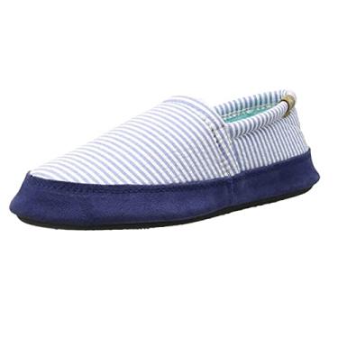 Imagem de Acorn Pantufas femininas moc com sensação confortável de nuvem, cabedal macio e aconchegante e sola antiderrapante, Summerweight - Listras azuis, 5-6