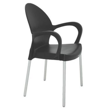 Imagem de Cadeira Plastica Com Bracos Grace Preta Com Pernas De Aluminio Anodiza