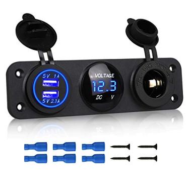 Imagem de Linkstyle Painel de tomada de carregador 3 em 1, porta USB dupla de 12 V com divisor de soquete de isqueiro e voltímetro digital de LED para carro RV Marine