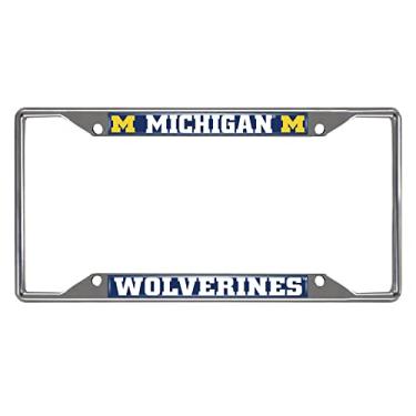 Imagem de FANMATS Moldura de placa de licença de metal cromado Michigan Wolverines 14823, cores do time, 15,8 cm x 31,1 cm