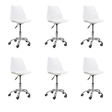 Imagem de Kit 06 Cadeiras Office Base Cromada Giratória Saarinen (Branco)