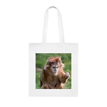 Imagem de Javan Lutung Trachypithecus Auratus, sacola divertida, bolsa de ombro, bolsas reutilizáveis, cesta de Natal de aniversário, ideia de presente, Branco