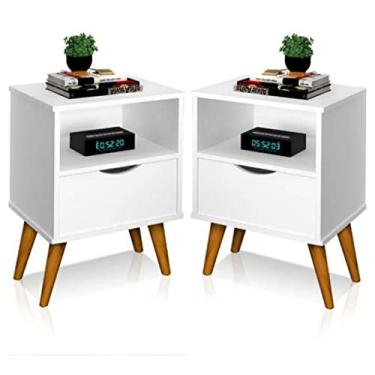 Imagem de Conjunto Mesa De Cabeceira 2 mesa Estilo Retrô Pés Em Madeira Maciça Grécia Branco
