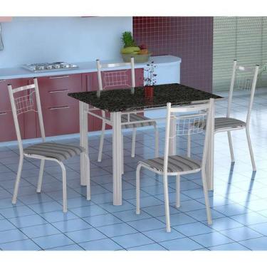 Imagem de Conjunto De Mesa Gênova Com 4 Cadeiras Lisboa Branco Liso E Preto List