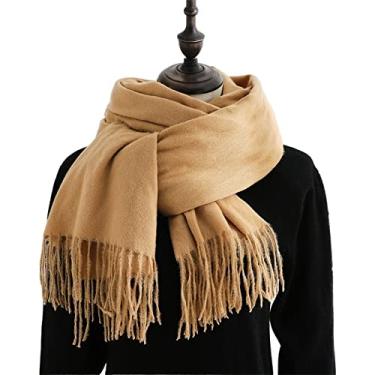 Imagem de Cachecol Cachecol feminino borla de inverno imitação de cashmere xale pashmina envoltórios macios e quentes Cachecóis (Color : Z, Size : 180x70cm)