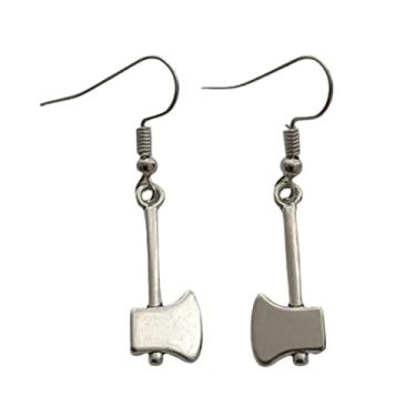 Imagem de Brincos de machado, brincos de machado, pingente de arma zumbi, joia de machado de batalha, machado punk, cor prata antiga, 44 x 9 mm, zinco, sem pedra preciosa, 44x9mm, Zinco, Sem pedra preciosa
