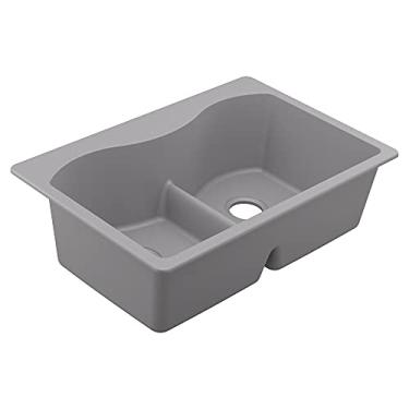 Imagem de Moen GGR3027B Pia de cozinha de granito duplo com 83 cm de largura x 24 cm de profundidade com divisão baixa, cinza