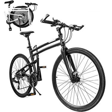 Imagem de Bicicleta dobrável portátil para adultos bicicletas dobráveis para adultos bicicleta de montanha dobrável com garfo de suspensão bicicleta dobrável bicicleta da cidade moldura de aço de alto carbono, preto/24 polegadas, 24