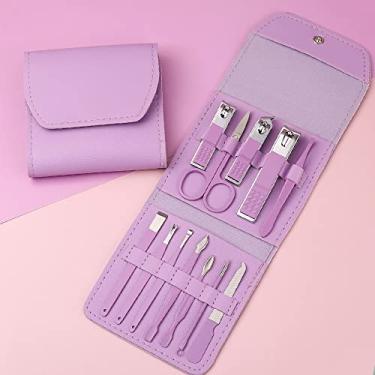 Imagem de Kit de cortador de unhas 12 em 1 conjunto de manicure pedicure de aço inoxidável com funções completas ferramentas para cuidados com as unhas conjunto de manicure com estojo de viagem em PU, 01 roxo