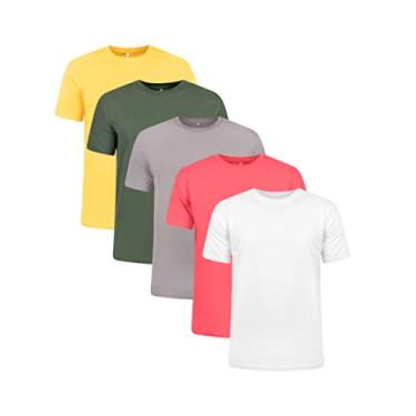 Imagem de Kit 5 Camisetas Masculinas Básicas 100% Algodão Penteado (Amarelo Ouro, Cinza Chumbo, Verde Musgo, Vermelho, Branco, M)