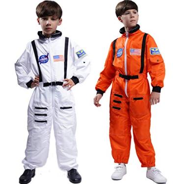 Imagem de Macacão para fantasia de astronauta infantil da Maxim Party Supplies com bolsos e adesivos bordados, Branco, 4/6