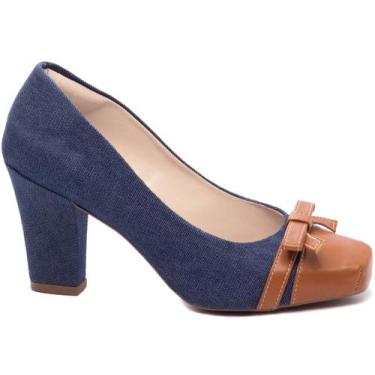 Imagem de Sapato Scarpin Bico Quadrado Caramelo Azul Torricella