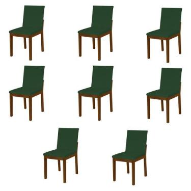 Imagem de Kit 8 Cadeiras De Jantar Pérola Estofadas Em Veludo Verde Base Madeira