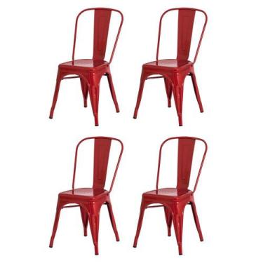 Imagem de Kit 4 Cadeiras Tolix Iron Design Vermelha Aço Industrial Sala Cozinha