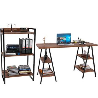 Imagem de Kit Mesa Cavalete 135 cm com Estante 3 Prateleiras Estilo Industrial Form C01 Nogal - Lyam Decor