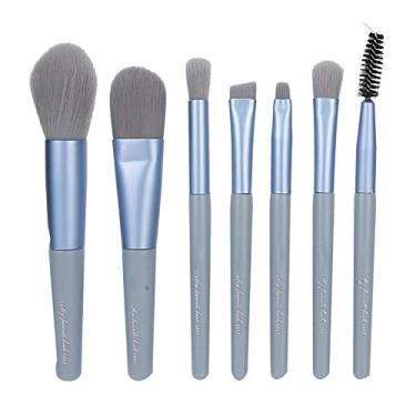 Imagem de Conjunto de 7 pincéis profissionais para sombra, conjunto de pincéis cosméticos portáteis para maquiagem de lábios, sobrancelhas, uso profissional e pessoal (azul)