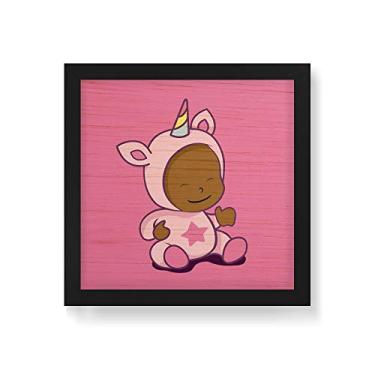 Imagem de Arte Maníacos Quadro Decorativo em Madeira Babycórnio Feliz 1 - 30x30cm (Moldura caixa em laca preta)