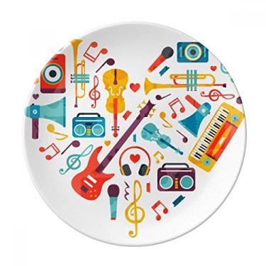 Imagem de Instrumento musical de guitarra com estampa de coração, prato decorativo de porcelana salver talheres, prato de jantar