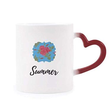 Imagem de Caneca vermelha azul com desenho de planta sensível ao calor Caneca vermelha que muda de cor