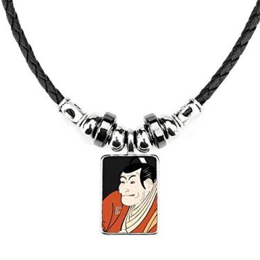 Imagem de DIYthinker Colar de quimono masculino estilo japonês Ukiyoe joia pingente de corda de couro