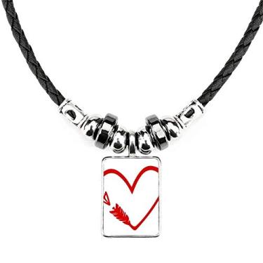 Imagem de DIYthinker Colar vermelho com ilustração de coração e flecha com design vermelho e pingente de corda de couro