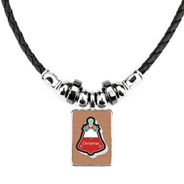 Imagem de DIYthinker Colar com ícone de desenho animado de Natal Sinos de Natal Joias Torque Pingente de corda de couro