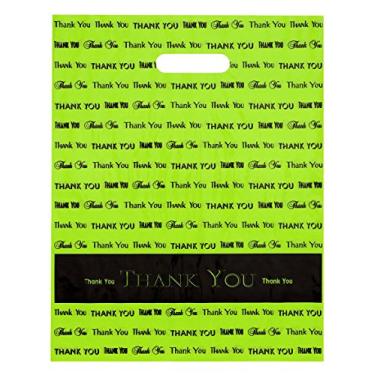 Imagem de Sacos de plástico com alça recortada de 30,48 x 38,1 cm "Thank You" 50/cs, Lime Green, 12 Inch x 15 Inch