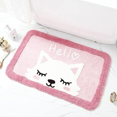 Imagem de jia cool Tapete de banheiro com estampa de desenho animado – Tapete de banho com pés fofos tapete macio absorvente para banheiro, dormitório, sala de cozinha (gato branco de 45 x 80 cm)
