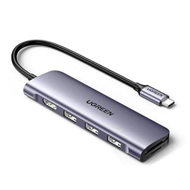 Imagem de Adaptador USB C HDMI 6 em 1 hub tipo C com 4K USB C para HDMI, leitor de cartão SD TF, 3 portas USB 3.0 para MacBook Pro 2019/2018/2017, Galaxy Note 10 S10 S9 S8 Plus, Chromebook, Alumínio XPS