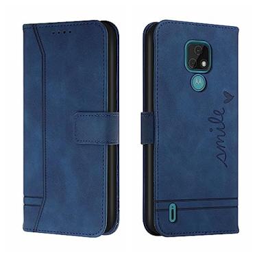 Imagem de Capa Carteira Compatível com capa tipo carteira para Motorola Moto E7, capa protetora em TPU à prova de choque, capa de telefone em couro PU, capa magnética folio em couro, porta-cartões (Color : Blu