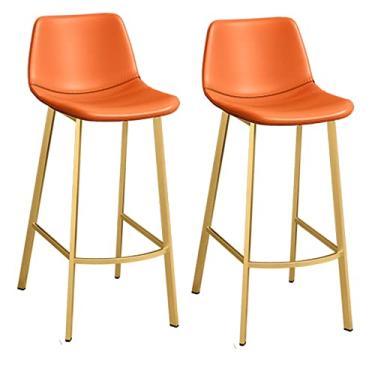 Imagem de Cadeiras de jantar cadeiras de sala de jantar conjunto de 2 bancos de bar de couro PU cadeira de café da manhã com moldura dourada elegante para bar de café da manhã, cozinha e banquetas de bar em casa, tudo está bem