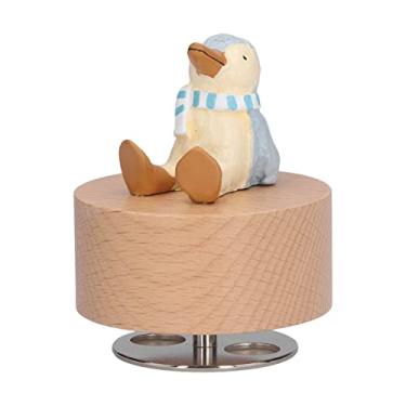 Imagem de Shipenophy Caixa de música redonda de madeira DIY caixa de música animal mini caixa de música redonda de madeira brinquedo presente de aniversário caixa de música de madeira para decoração de móveis (pinguim)