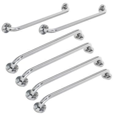 Imagem de Alça de Apoio Barra Inox Kit 6 Unidades 70cm 80cm Deficiente Cadeirante Idoso Box Banheiro Corrimao Segurança Acessibilidade Suporte