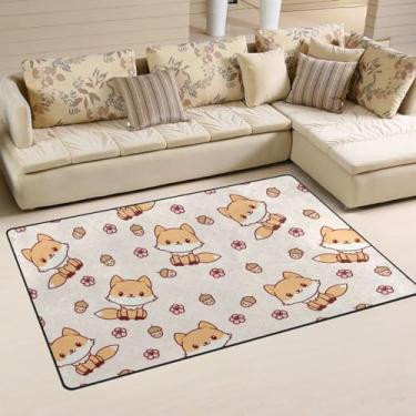 Imagem de Kawaii Foxes Tapetes Dourados Tapetes de Área 91 x 15 cm Tapete Antiderrapante Tapete de Brincar para Sala de Estar Corredor Cozinha Decoração de Casa