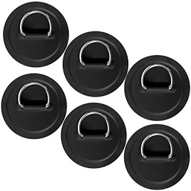 Imagem de TOBWOLF Pacote com 6 adesivos de anel em D de aço inoxidável de 11 cm para barco inflável, caiaque de bote SUP, anel D circular de PVC para prancha de stand-up paddleboard canoa, acessórios de rafting, sem cola incluída - preto