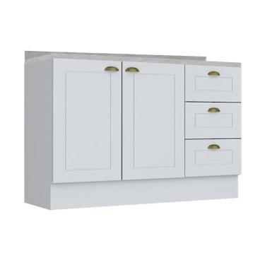 Imagem de Gabinete de Cozinha Modulado Balcão Americana 2 Portas e 3 Gavetas c/Tampo Branco - Henn
