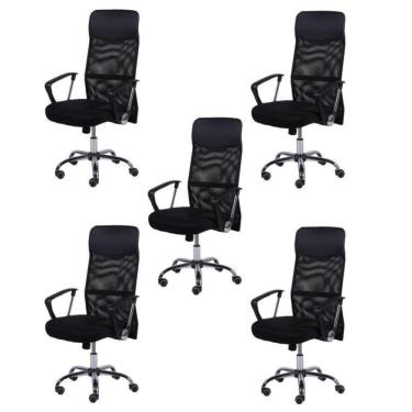 Imagem de Kit 5 Cadeiras para Escritório Presidente em Sintético e Tela Mesh com Rodízios 3307 OR Design Preto