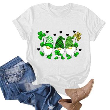 Imagem de Camisetas femininas do Dia de São Patrício com estampa de trevo de trevo de trevo irlandês camisetas gráficas Lucky Teen Blusa 2024, Branco, P