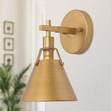 Imagem de KSANA Luminária de parede dourada com arandelas de iluminação, lâmpada de parede vintage moderna 1 luz para quarto, banheiro, sala de estar, acabamento em latão