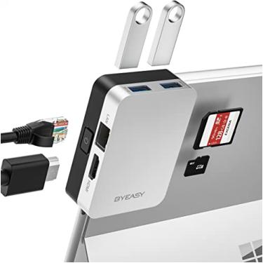 Imagem de BYEASY Estação de ancoragem Surface Pro 8, hub USB-C 6 em 1 Microsoft Surface Pro 8 com HDMI 4K, LAN Ethernet 1000M, leitor de cartão SD/TF, 2 USB 3.0 - Hub de expansão projetado especificamente para