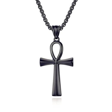 Imagem de Spiritrain Colar copta com pingente de cruz Ankh para homens, mulheres, meninos e meninas, banhado a ouro, prata, preto, legal, vintage, símbolo da vida, pingente de corrente ajustável para presente